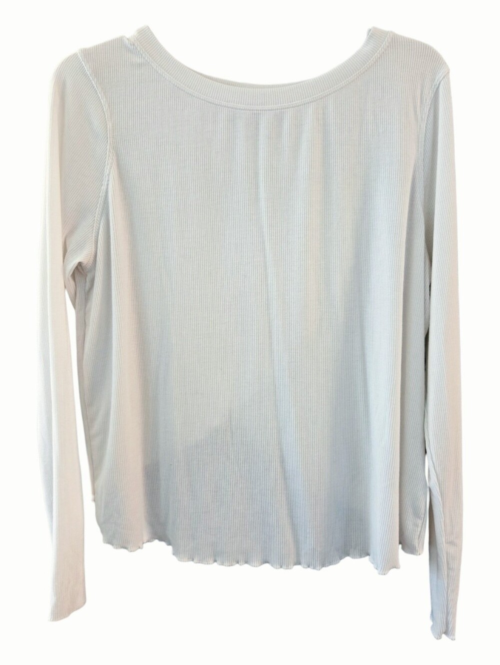 JoyLab White Ribbed Scoop Neck Long Sleeve Top with Lettuce Hem - Size M